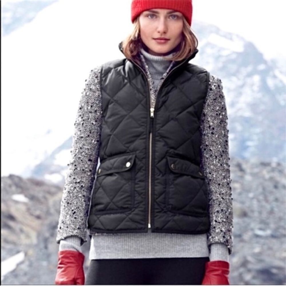 J. Crew Excursion Quilted Down Vest Black Size Small